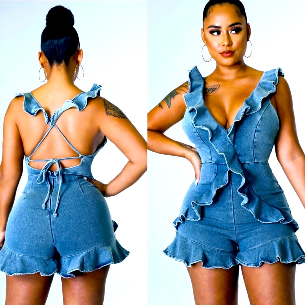 Ruffle Denim Romper size Medium
